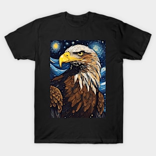 Portrait of Eagle Animal Painting in a Van Gogh Starry Night Art Style T-Shirt